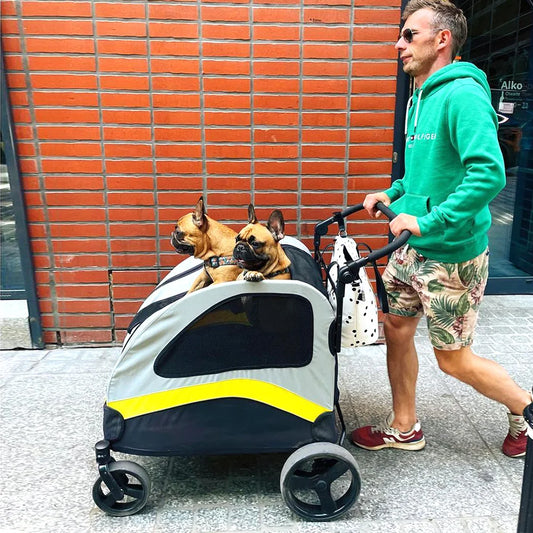 Premium Dog Stroller Pram 4 Wheel Foldable Cart Travel Walk Pet Jogger Wagon for Small Medium Large Dogs